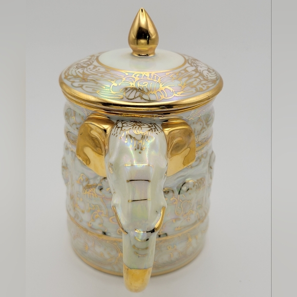 Vintage Benjarong Porcelain Tea Coffee Cup Elephant Handle Gold Gild Trim - Picture 3 of 11